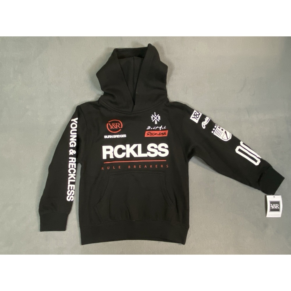 NWT Young & Reckless Boys Small Black/Red Hoodie Size 4/5 Toddler Spellout